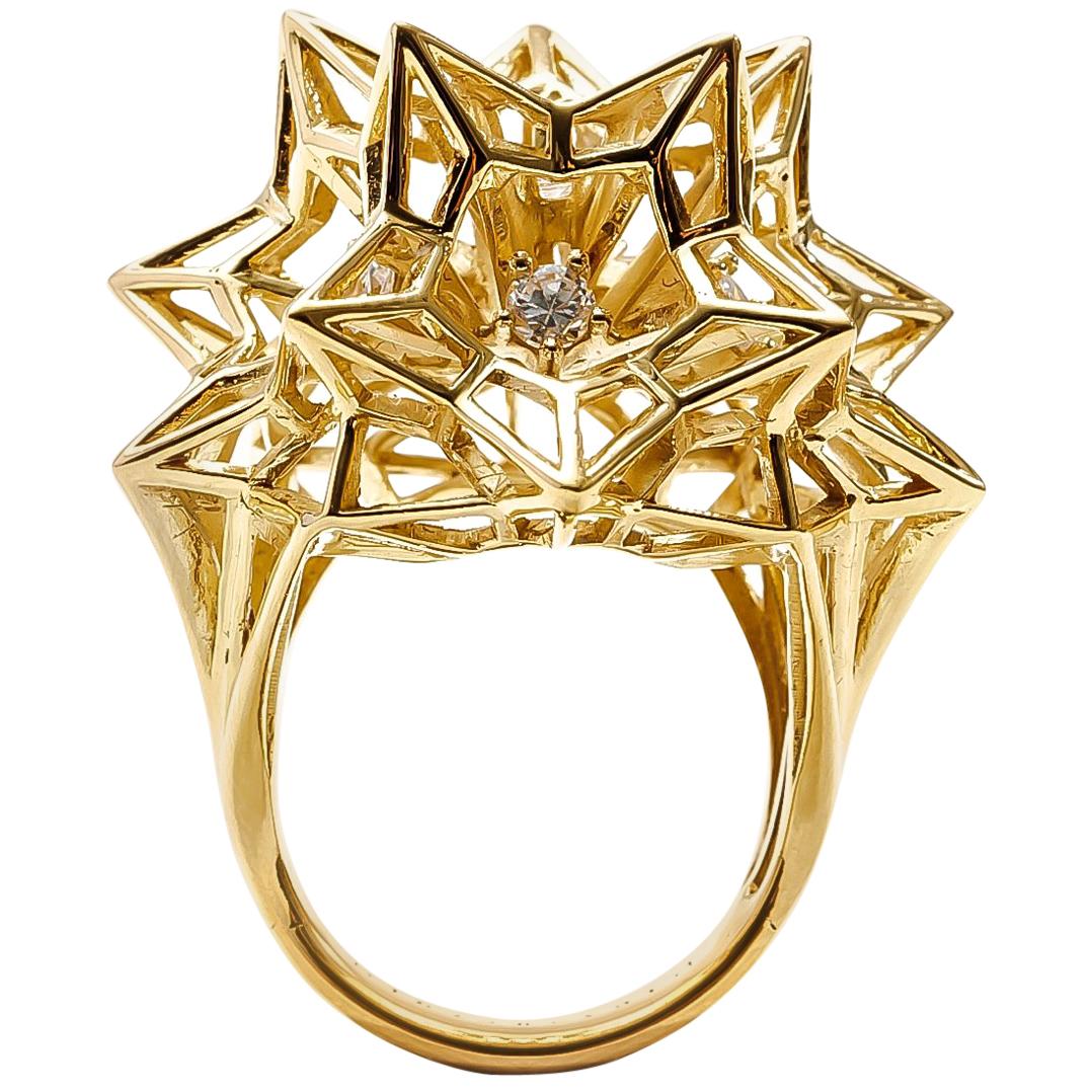 Helix Frame "Eye of God" 18K Gold Ring with Center Diamond For Sale