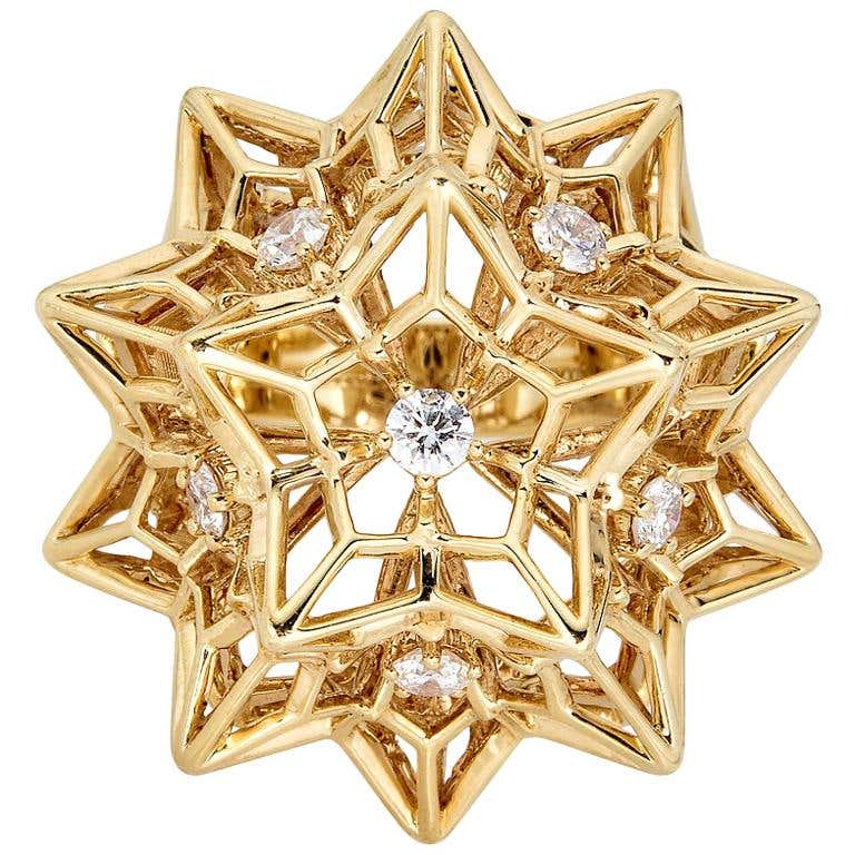 Black Stellated Star Diamond Gold Ring For Sale at 1stDibs