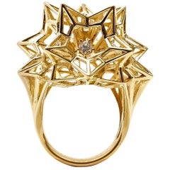Helix Frame "Eye of God" 18 Karat Gold Ring with Center Diamond