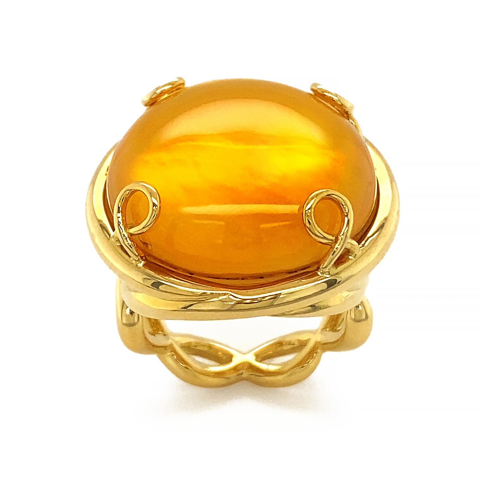 Cabochon Helix Round Citrine 18K Yellow Gold Ring