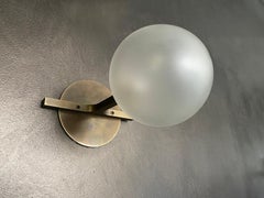 Helix Single Sconce, Light Patinated Brass and Frosted Hand Blown Glass