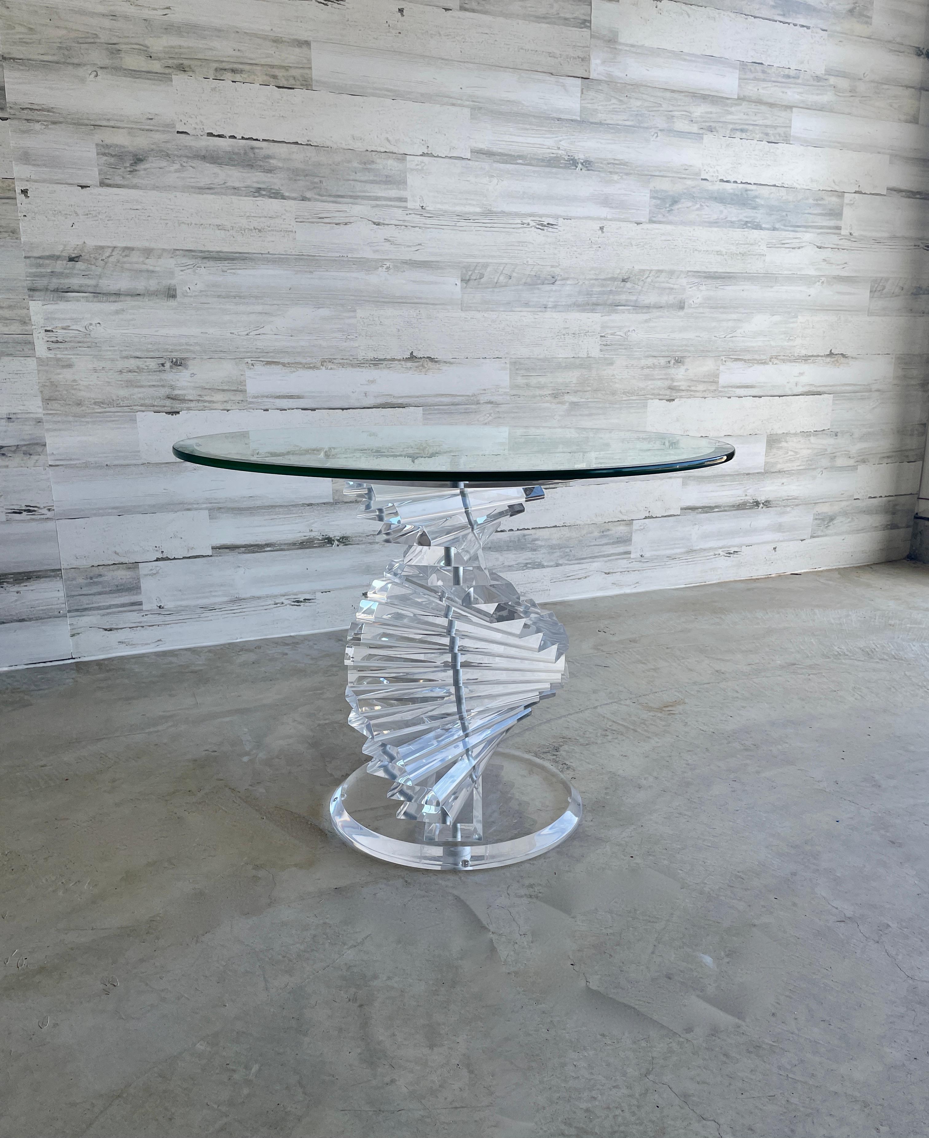 Helix Spiral Lucite and glass side table.