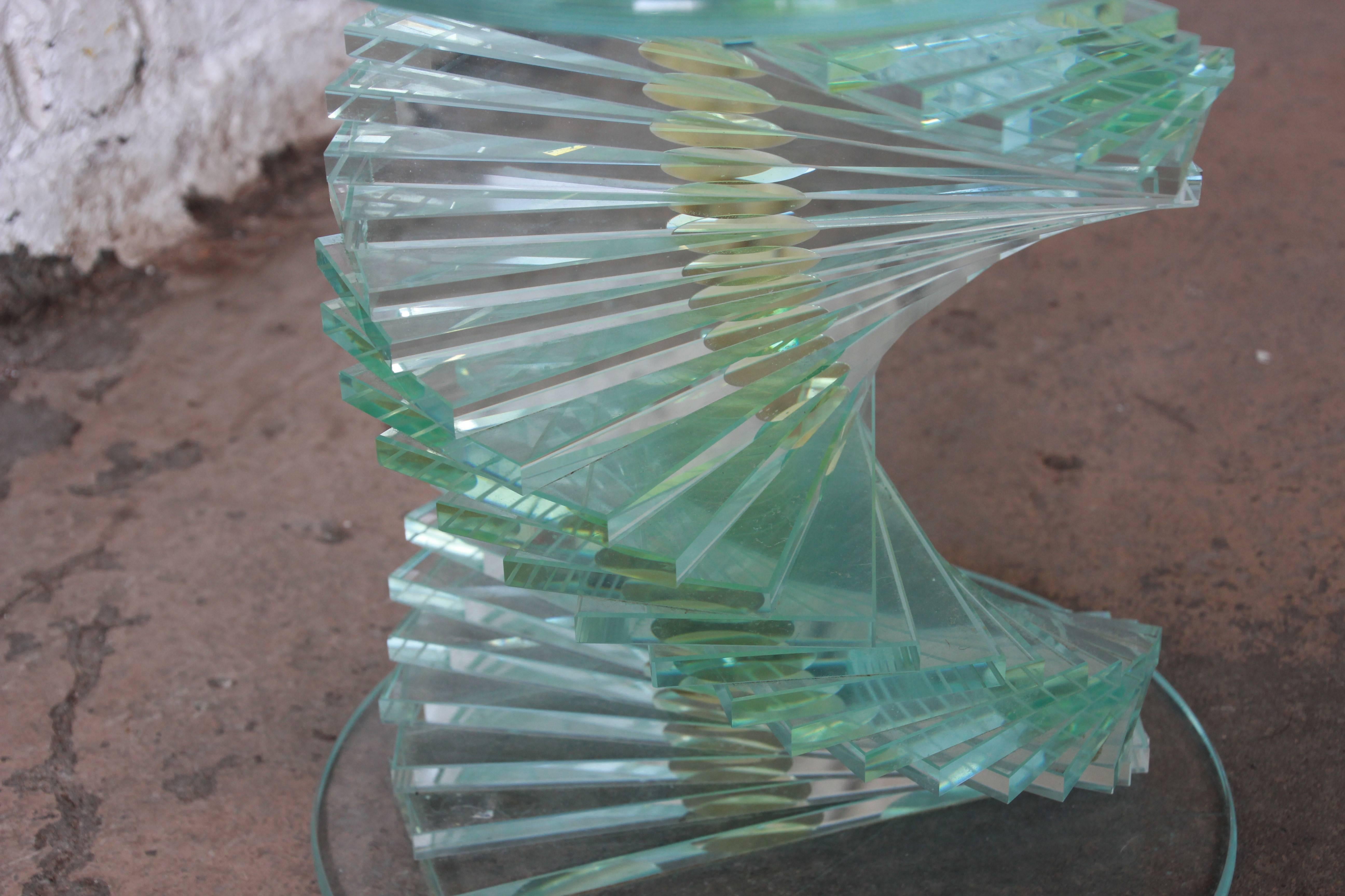 Helix Spiral Stacked Lucite and Glass Occasional Table, circa 1970s In Good Condition In South Bend, IN