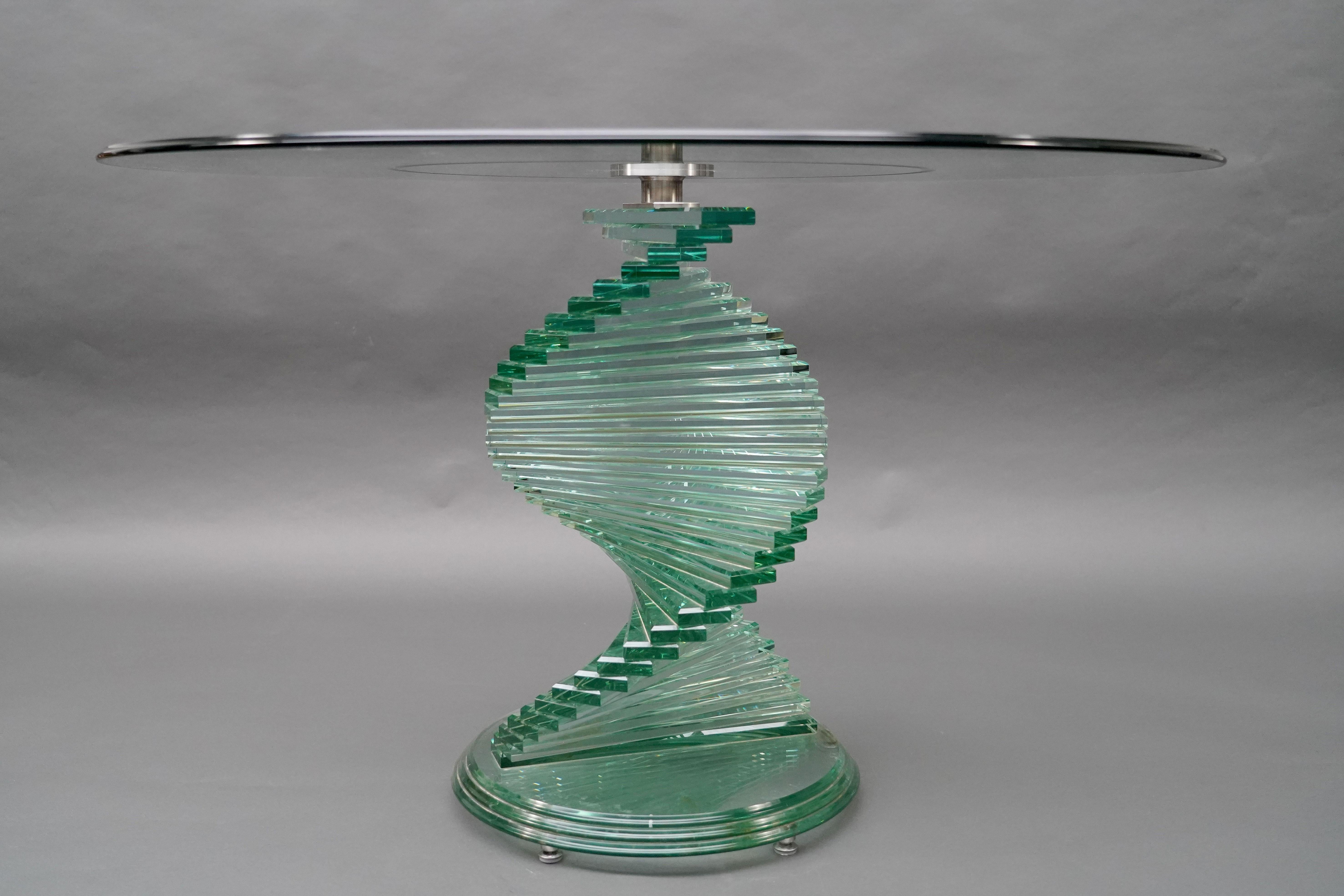 „Helix Spiral Swivel“-Glastisch, Frankreich, um 1980 (Postmoderne) im Angebot