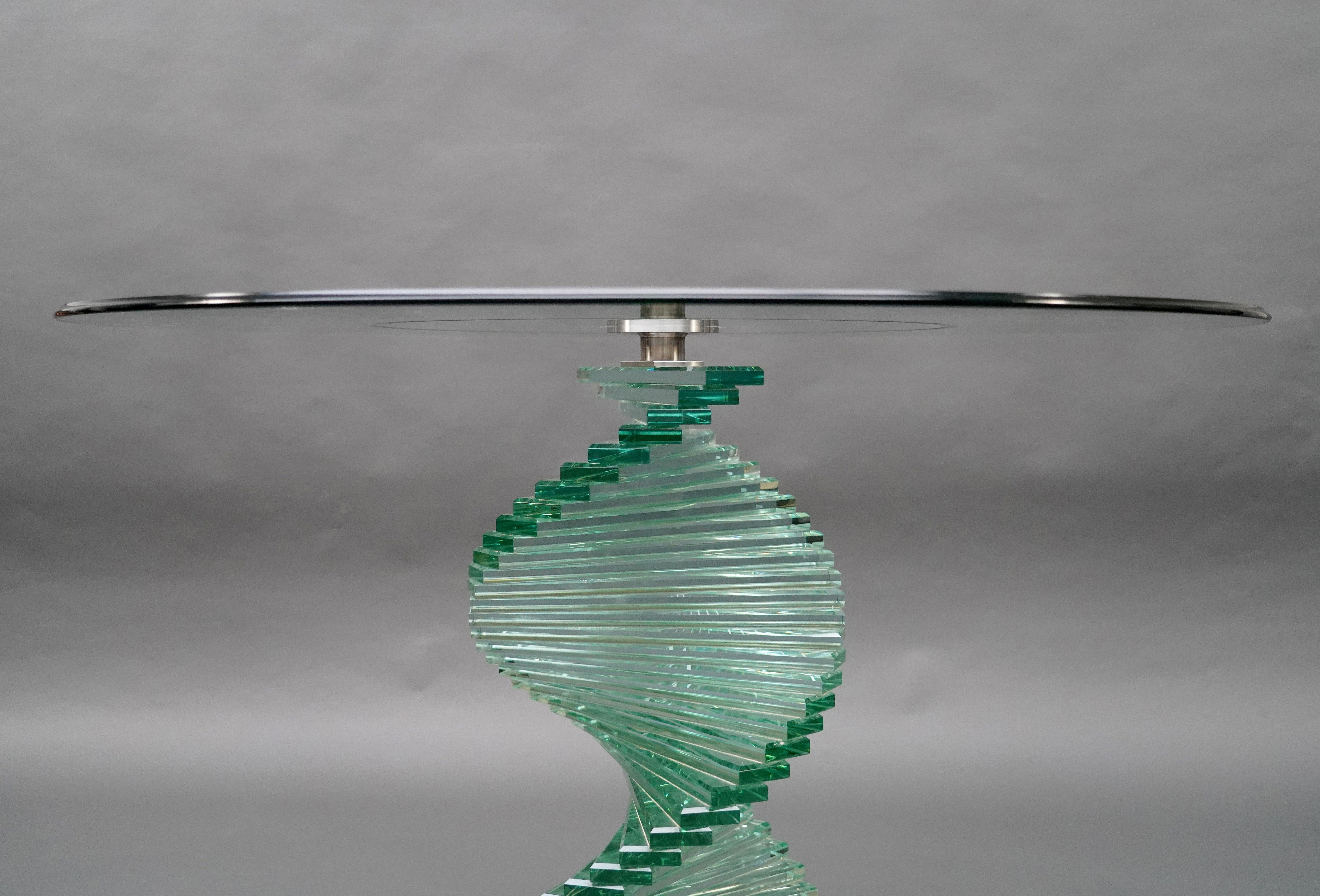 „Helix Spiral Swivel“-Glastisch, Frankreich, um 1980 (Französisch) im Angebot