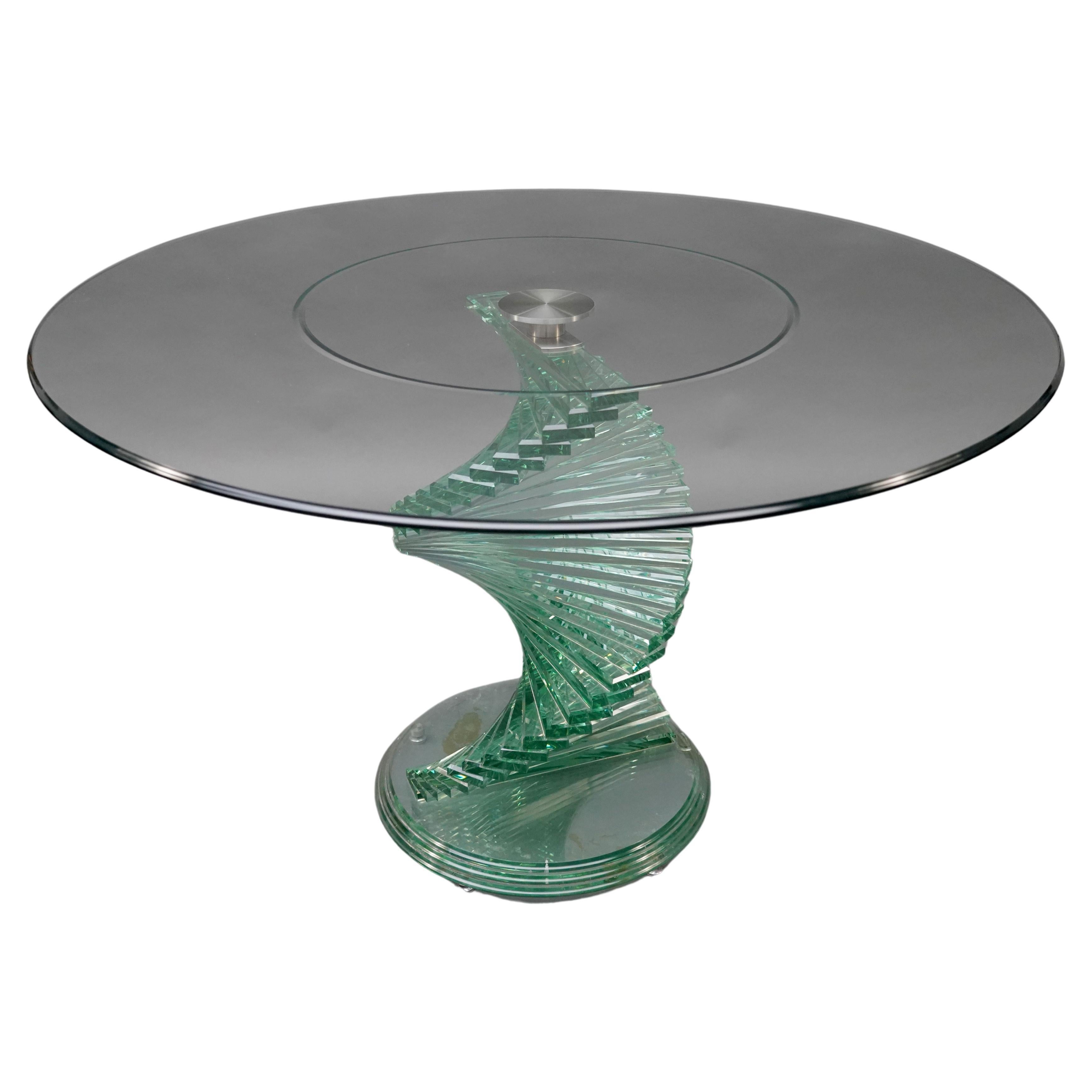 "Helix Spiral Swivel" glass table, France, Circa 1980 For Sale