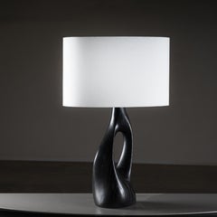 Helix table lamp, Ebony stain, Ash wood with Ivory silk drum shade by Amorph