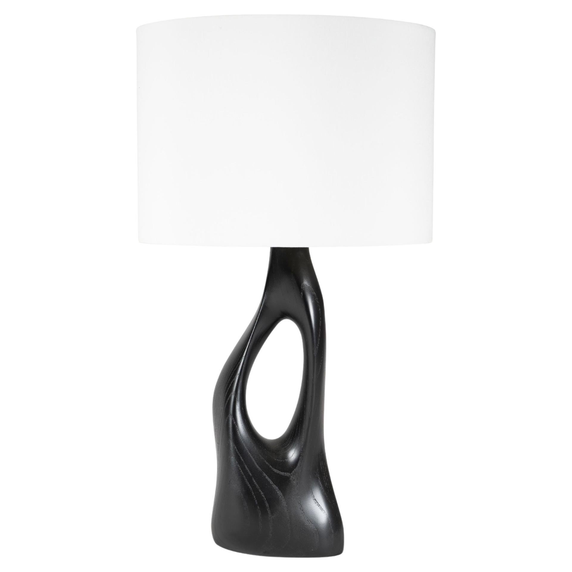 Helix table lamp, Ebony stain, Ash wood with Ivory silk drum shade by Amorph