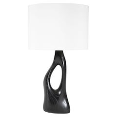 Helix table lamp, Ebony stain, Ash wood with Ivory silk drum shade by Amorph