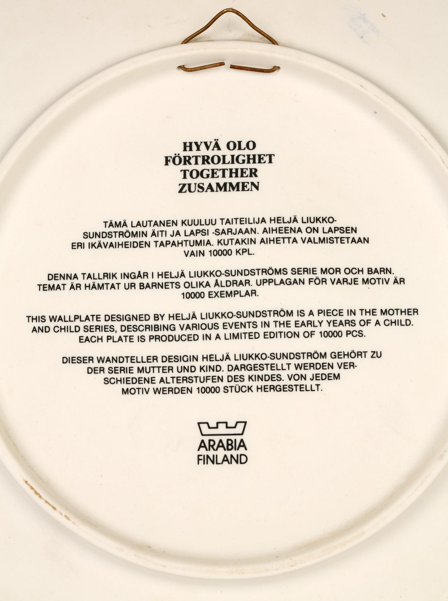 Heljä Liukko-Sundström For Arabia Limited Edition Mother & Child Wall Plates For Sale 1