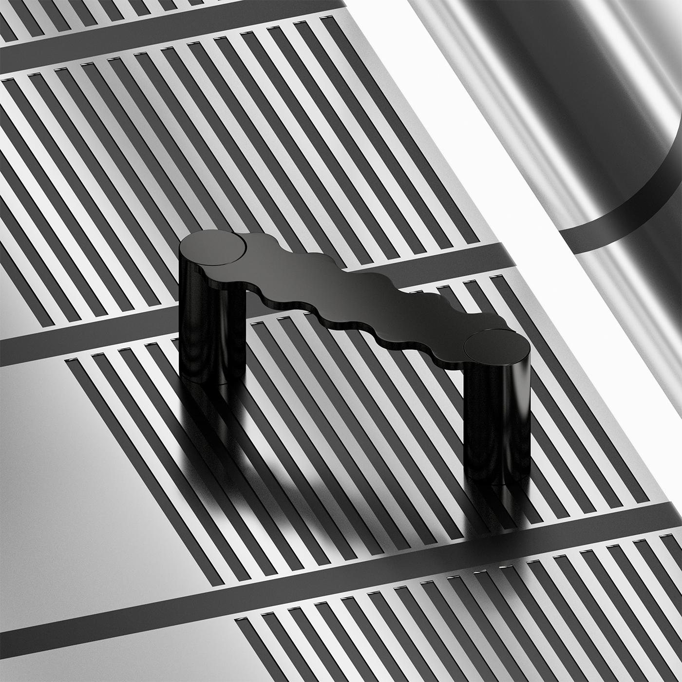 Die schwarze Hella-Bank ist eine skulpturale Metallbank, die vollständig handgefertigt und mit einer speziellen Aluminiumbehandlung versehen wurde. Das originelle Design, das sich durch eine geometrische und wellenförmige Form auszeichnet, macht
