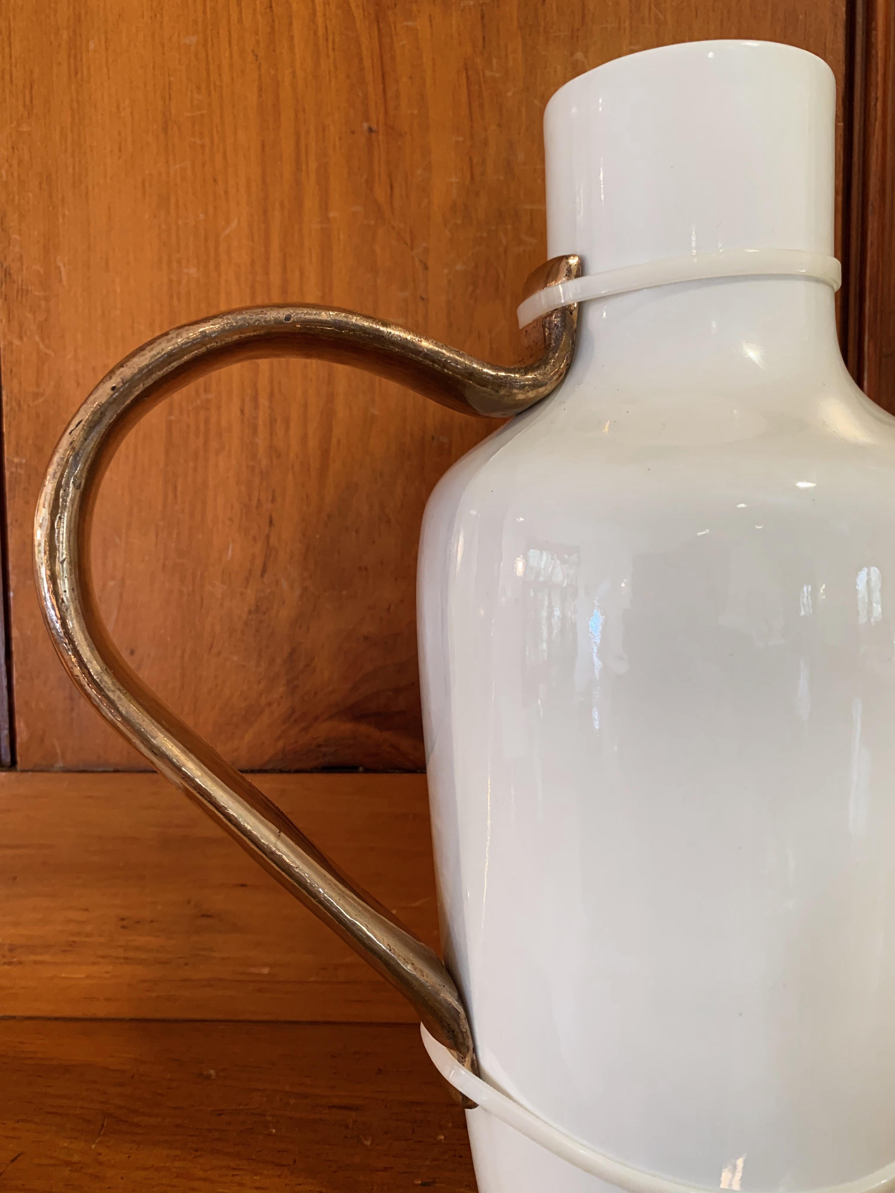 Hella Jongerius Rare and Important Delft Blue B-set Jug with Bronze Handle In Excellent Condition In Hamden, CT