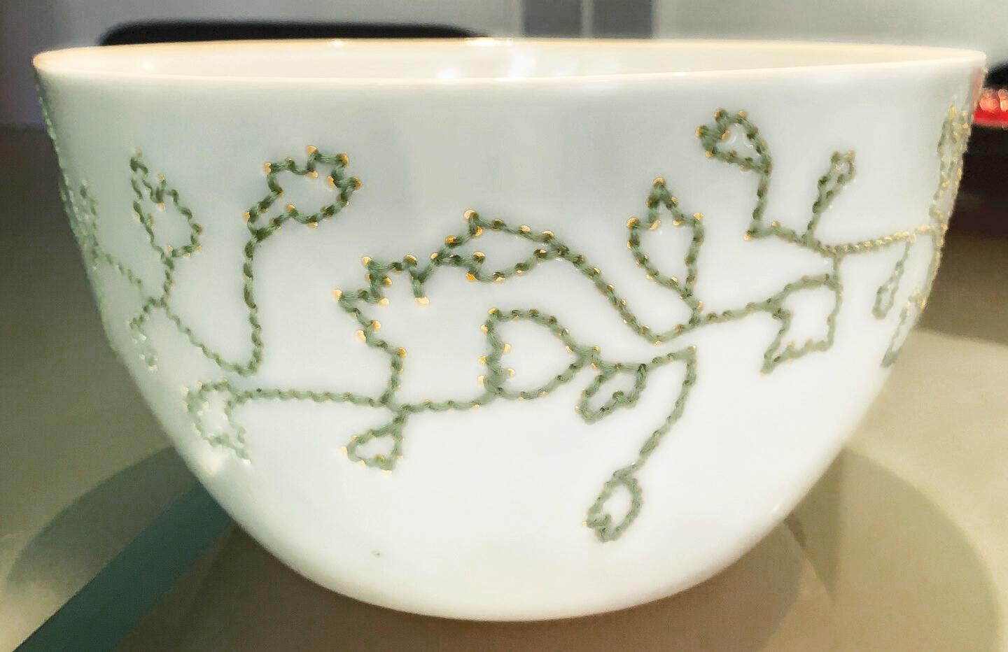 Hella Jongerius Rare and Important Embroidered Porcelain Bowl In Excellent Condition For Sale In Hamden, CT