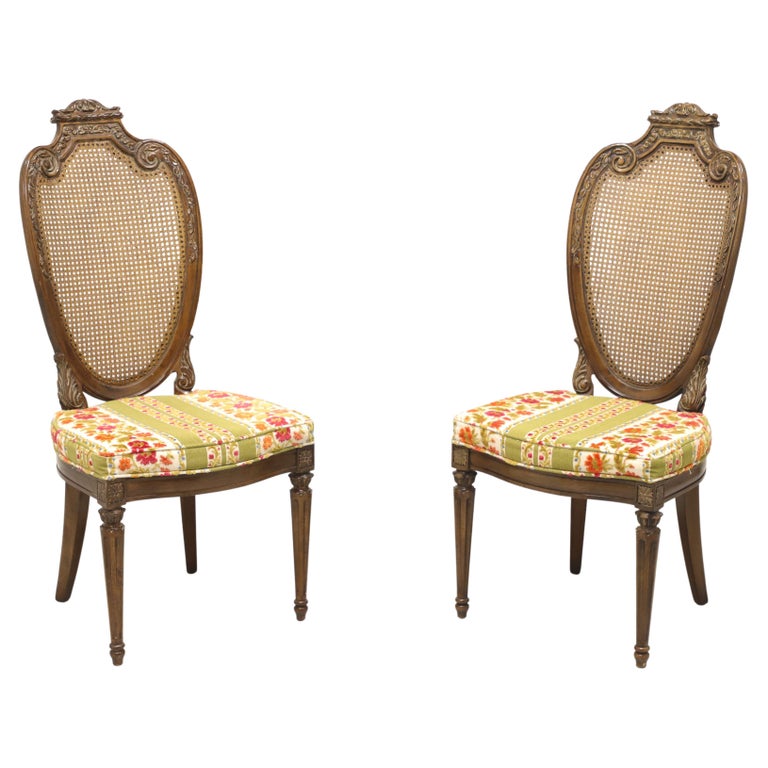 HELLAM French Provincial Louis XVI Walnut Caned Dining Side Chairs