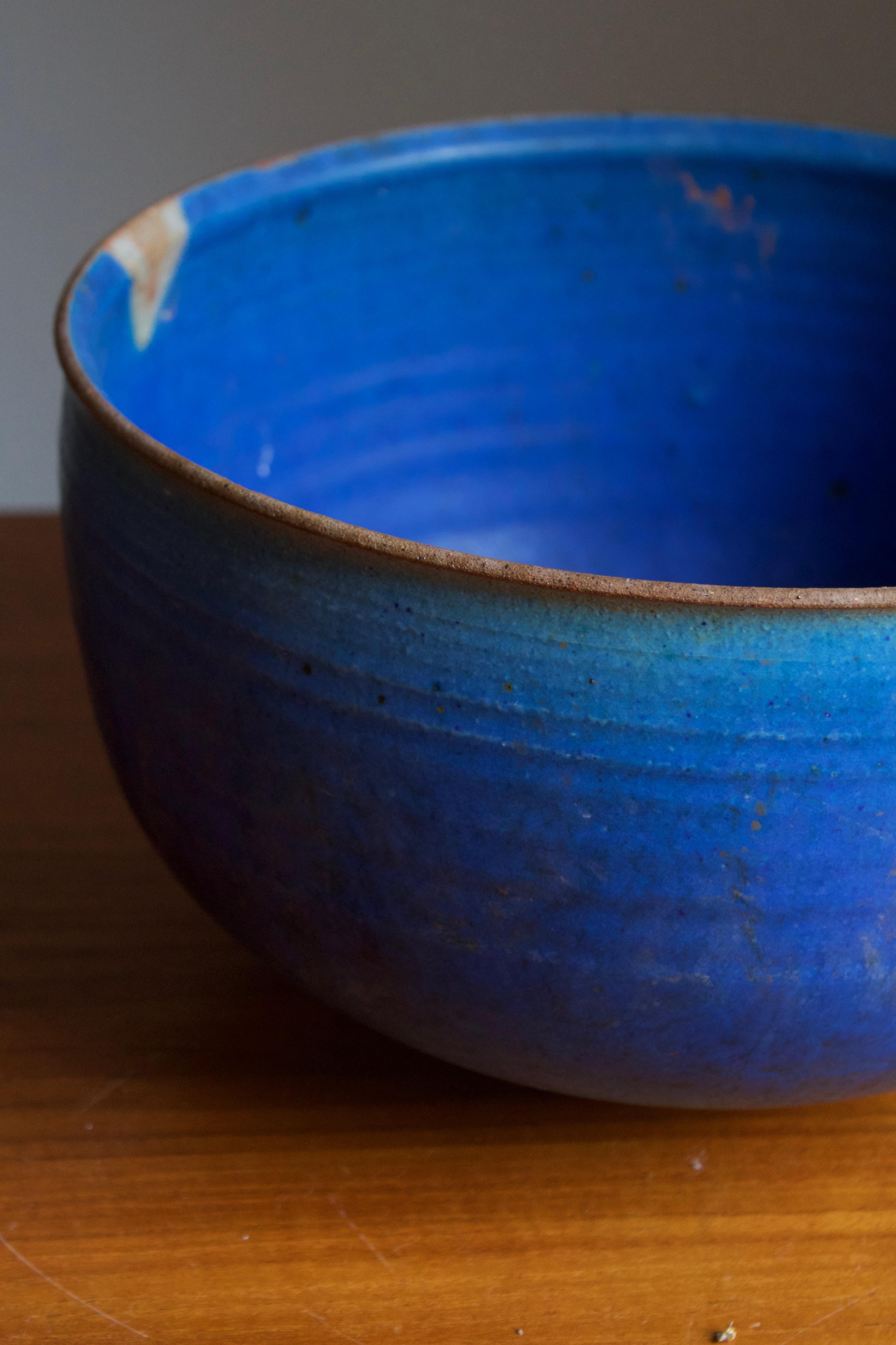 Danish Helle Allpass, Bowl, Blue-Glazed Stoneware, Artists Studio Denmark, 1960s