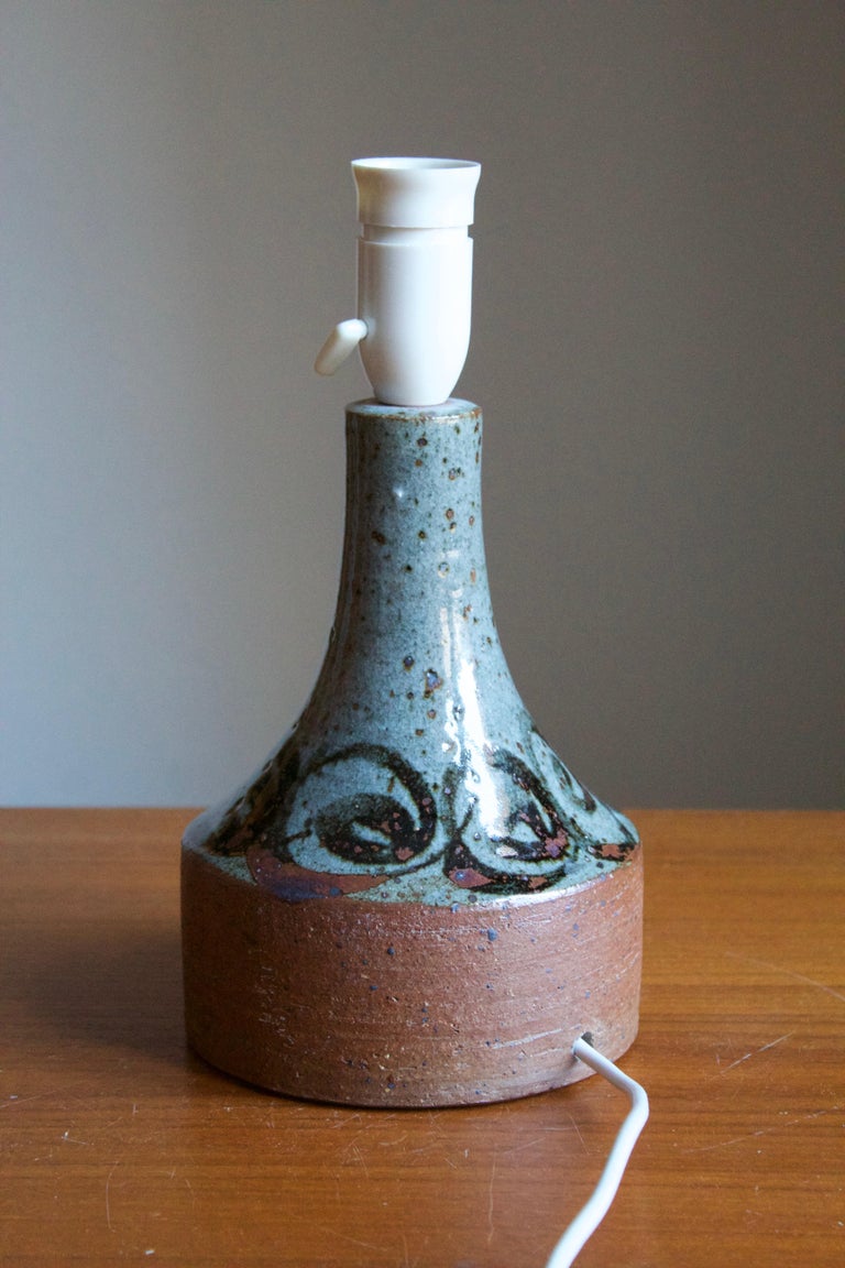Danish Helle Allpass, Table Lamp, Semi-Glazed Stoneware, Artists Studio Denmark, 1960s For Sale