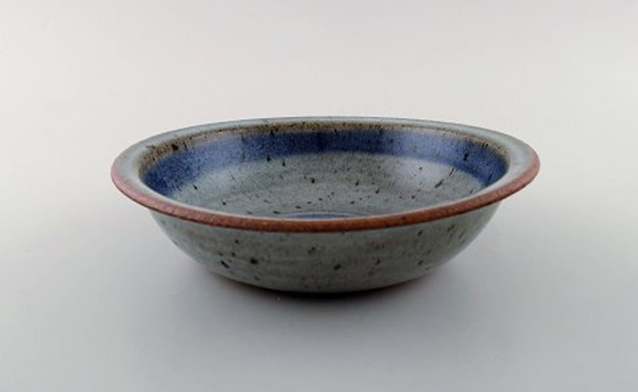 Helle Alpass (1932-2000), Low Bowl of Glazed Stoneware in Beautiful Blue, Grey In Good Condition For Sale In Copenhagen, DK