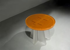 Helle Cast Glass Fire Polished Hand Sanded Low Side Table by Bowen Liu