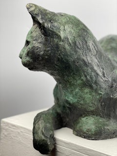 Guardain Cat by Helle Crawford, Contemporary bronze cat animal sculpture