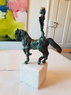 Horse Lady by Helle Crawford, Bronze sculpture of a horse carrying a woman