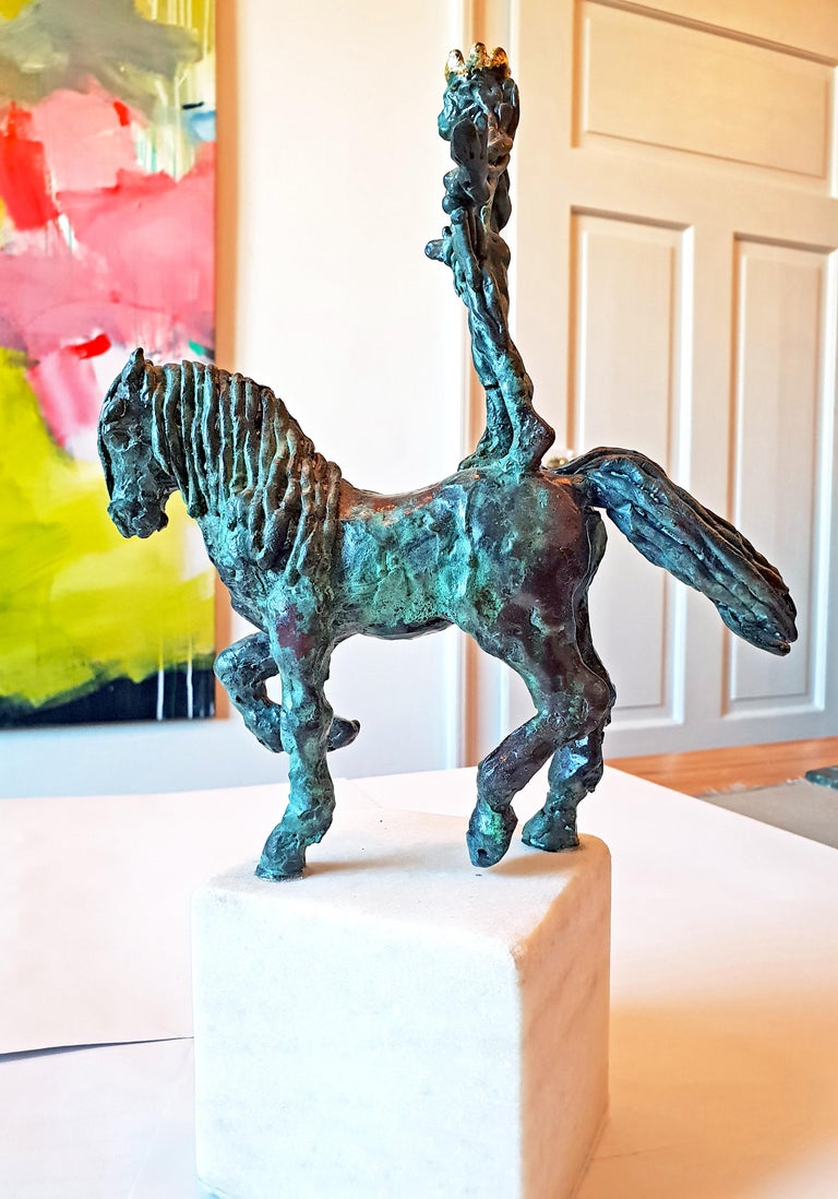 Horse Lady by Helle Crawford, Bronze sculpture of a horse carrying a woman - Contemporary Sculpture by Helle Rask Crawford