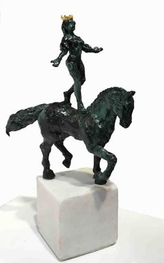 Horse Lady by Helle Crawford, Bronze sculpture of a horse carrying a woman