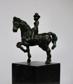 Small Equipage by Helle Crawford, Bronze sculpture of a horse carrying a woman