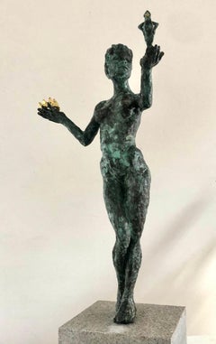 Which hand by Helle Crawford, Contemporary bronze woman frog animal sculpture