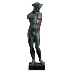 Hellenistic Bronze Statuette of Bearded Satyr