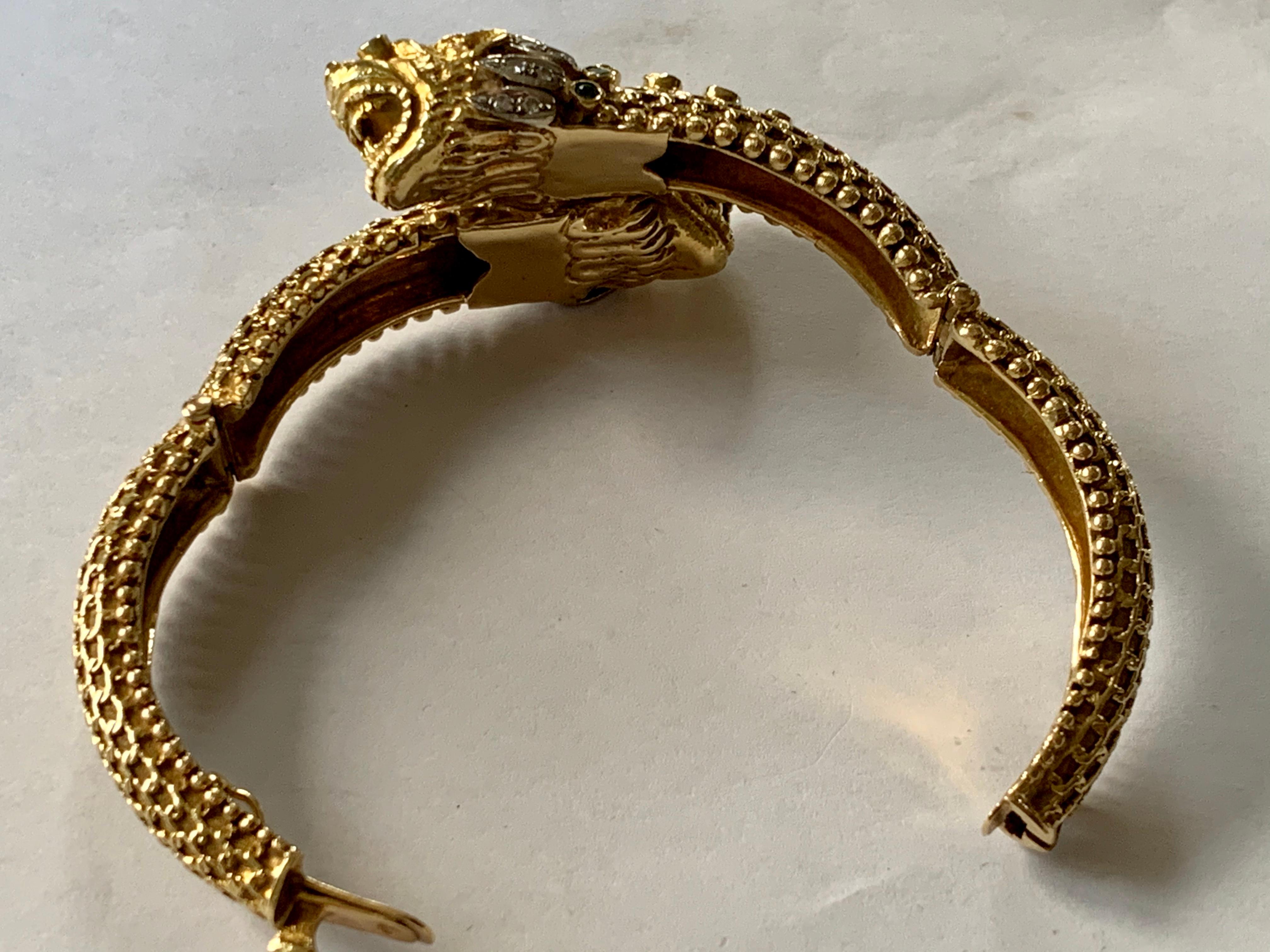 Women's Hellenistic Double Headed Lion 18 Karat Yellow Gold Bracelet by Lalaounis