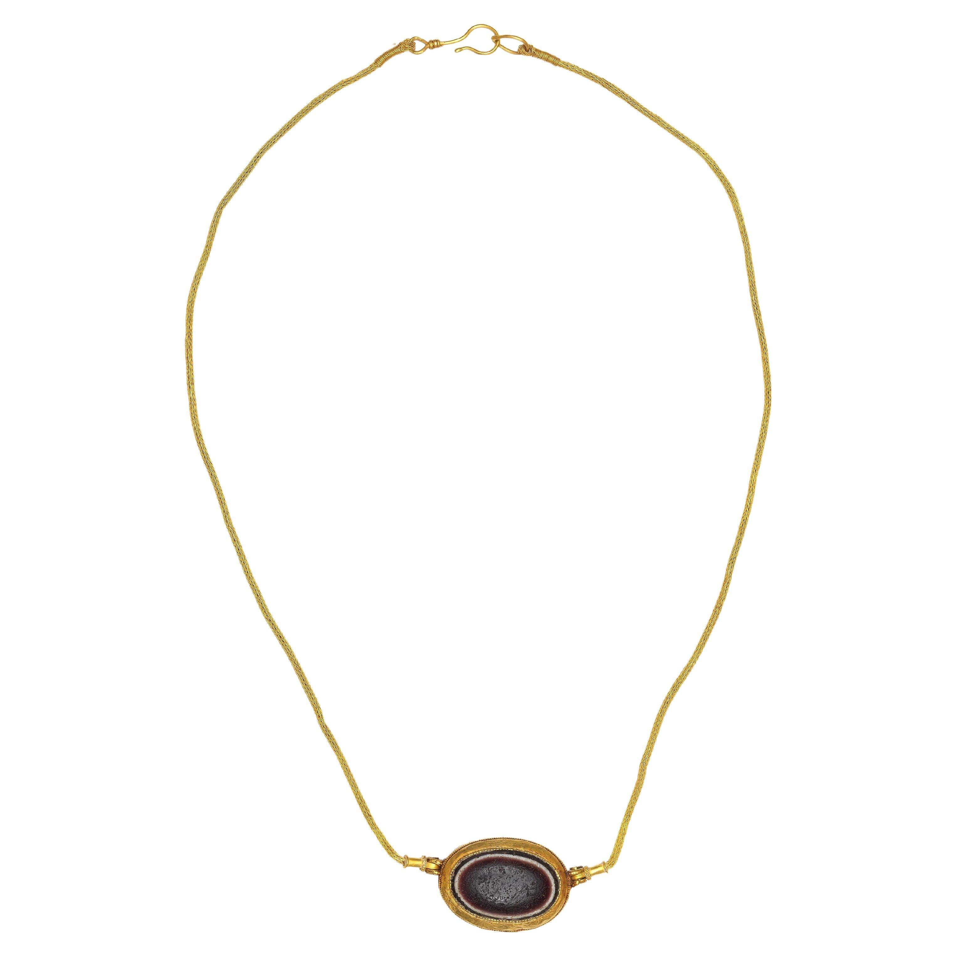Hellenistische Gold- und Achat-Halskette „Eye“ im Angebot