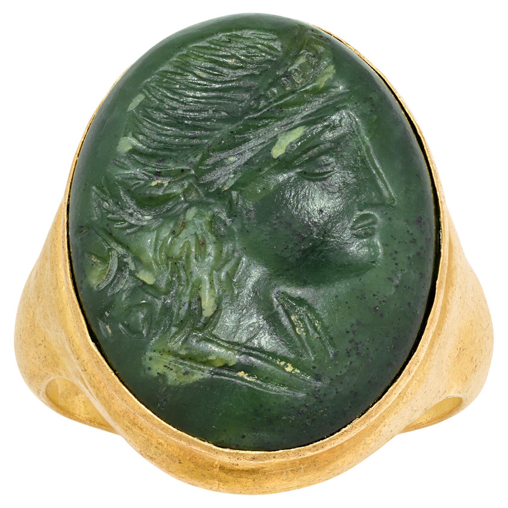 Hellenistic Jade Intaglio Ring with Aphrodite For Sale
