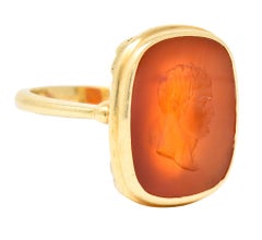 Hellenistischer viktorianischer Julius-Kaiser-Ring mit Karneol-Intaglio aus 14 Karat Gelbgold