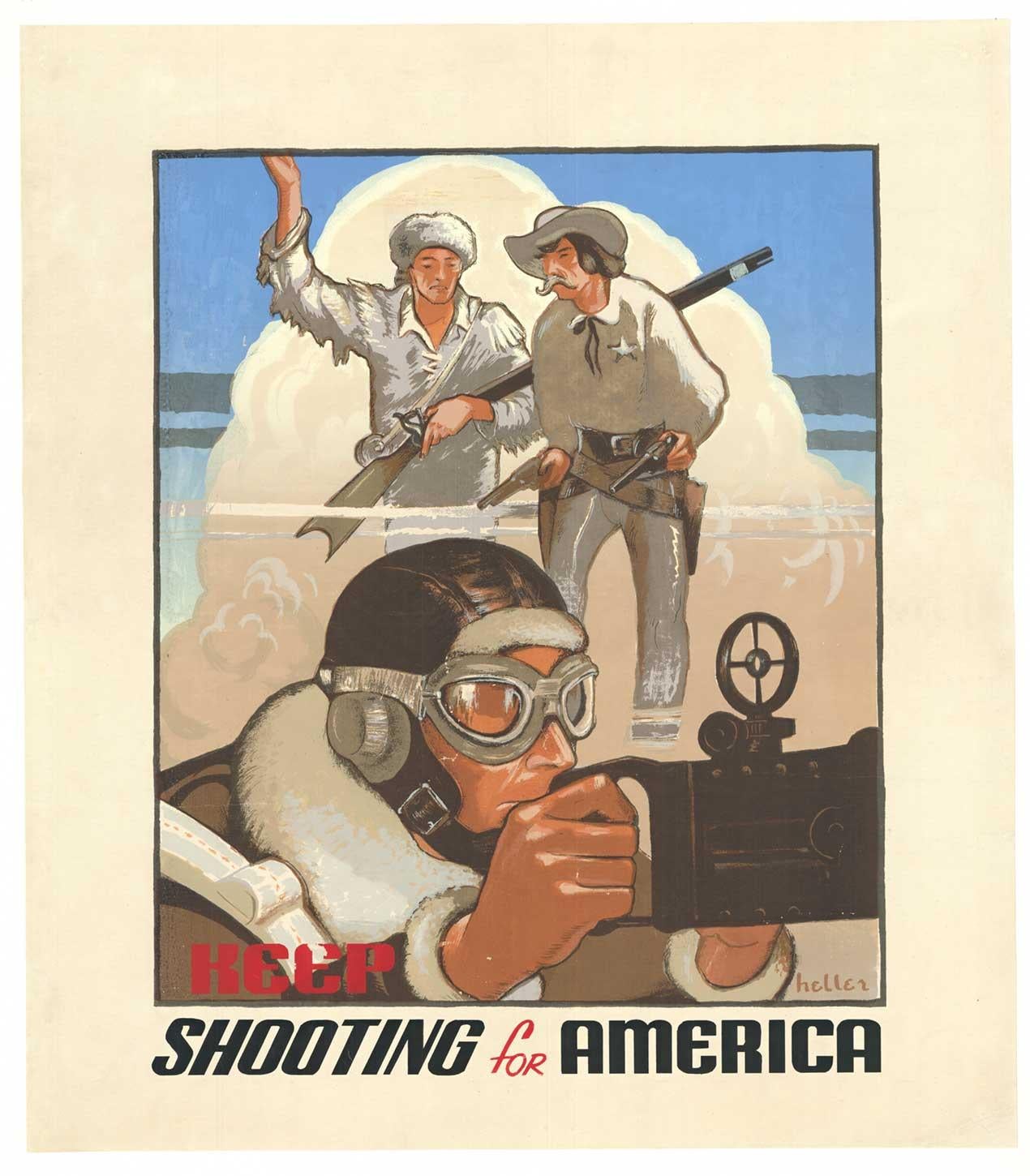 Original Keep Shooting for American maquette  linen-backed military poster