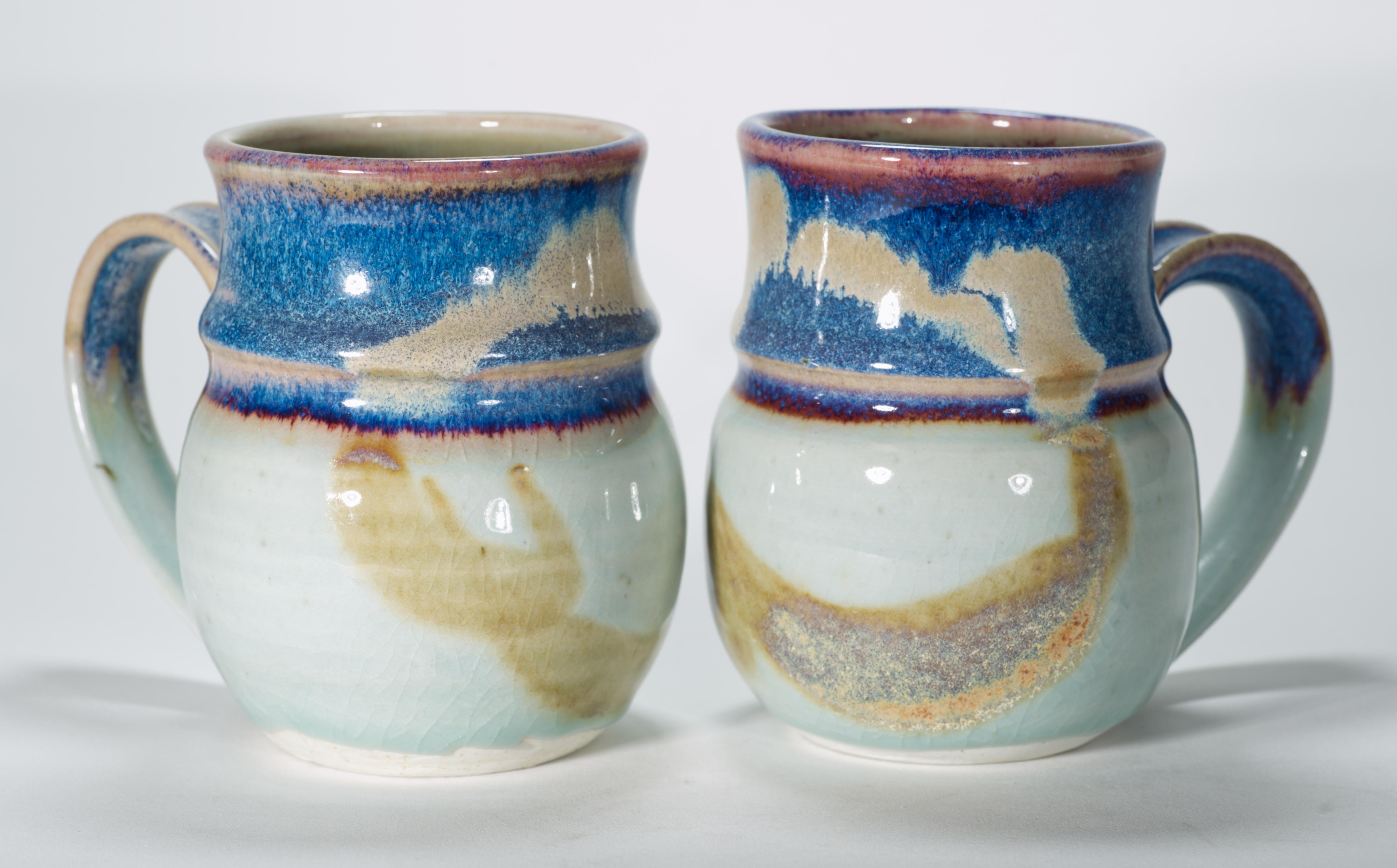 Pareja de tazas de cerámica Heller, New York Art Studio Pottery Moderno orgánico en venta