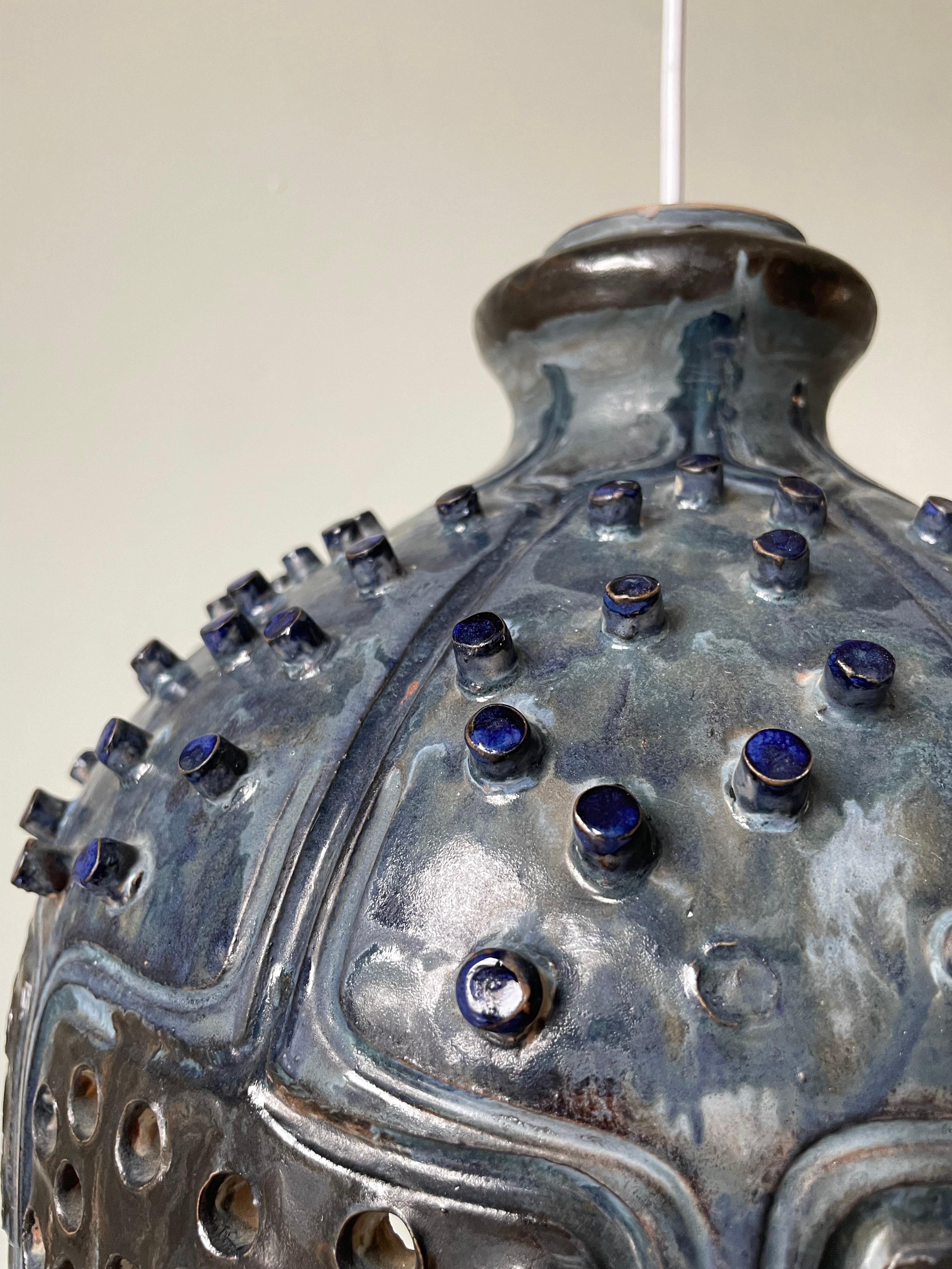 Hellerøe for Axella Brutalist Studded Stoneware Pendant, 1960s 5