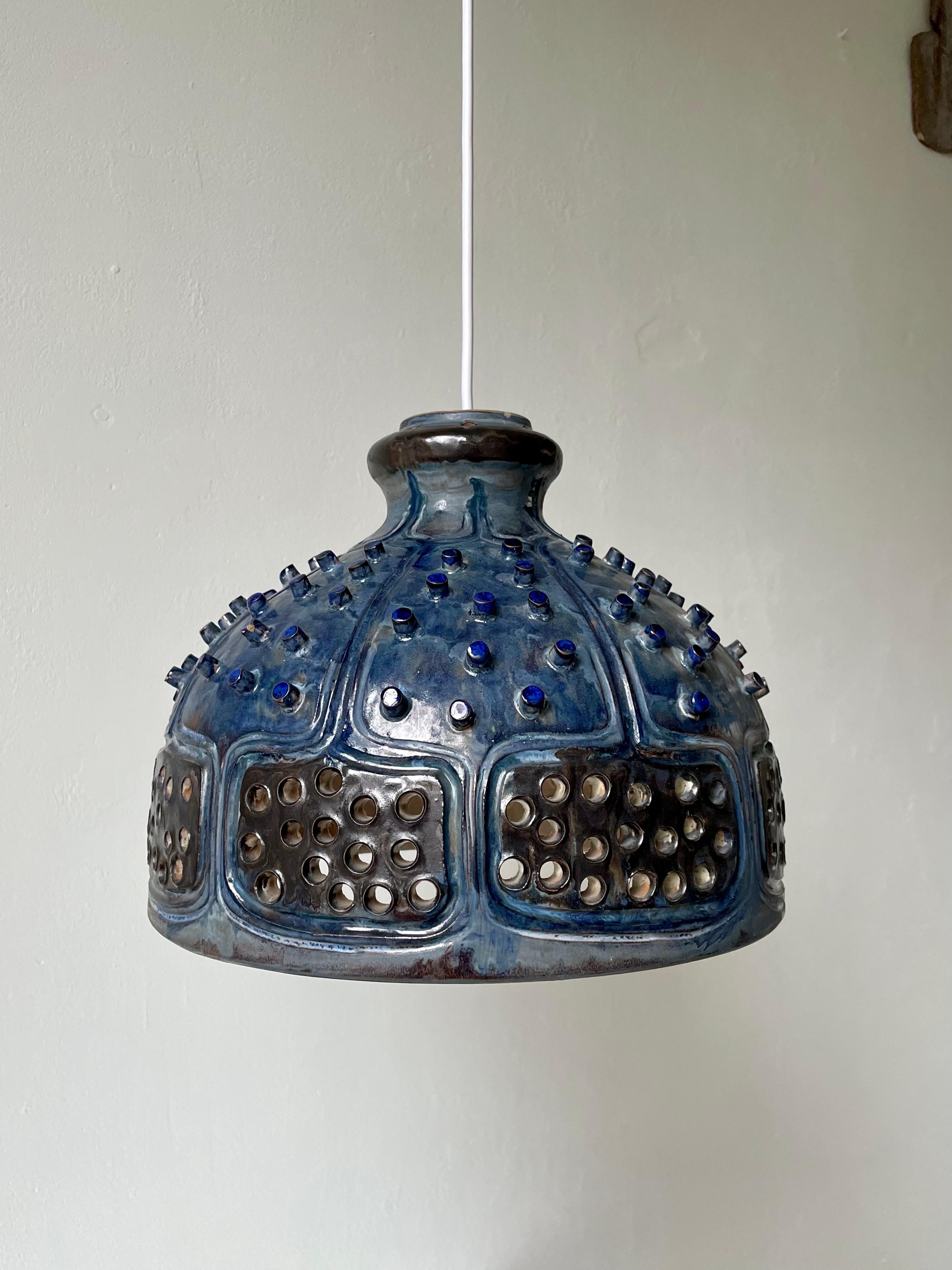 Danish Hellerøe for Axella Brutalist Studded Stoneware Pendant, 1960s For Sale