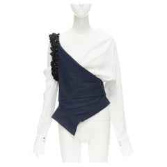 HELLESSY asymmetric deconstructed double white blue tassel wrapped top US4 S
