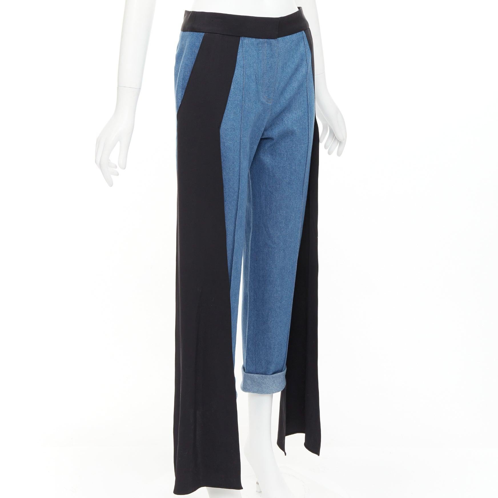 Purple HELLESSY Jagger blue denim black silk panels deconstructed cropped pants US2 S For Sale