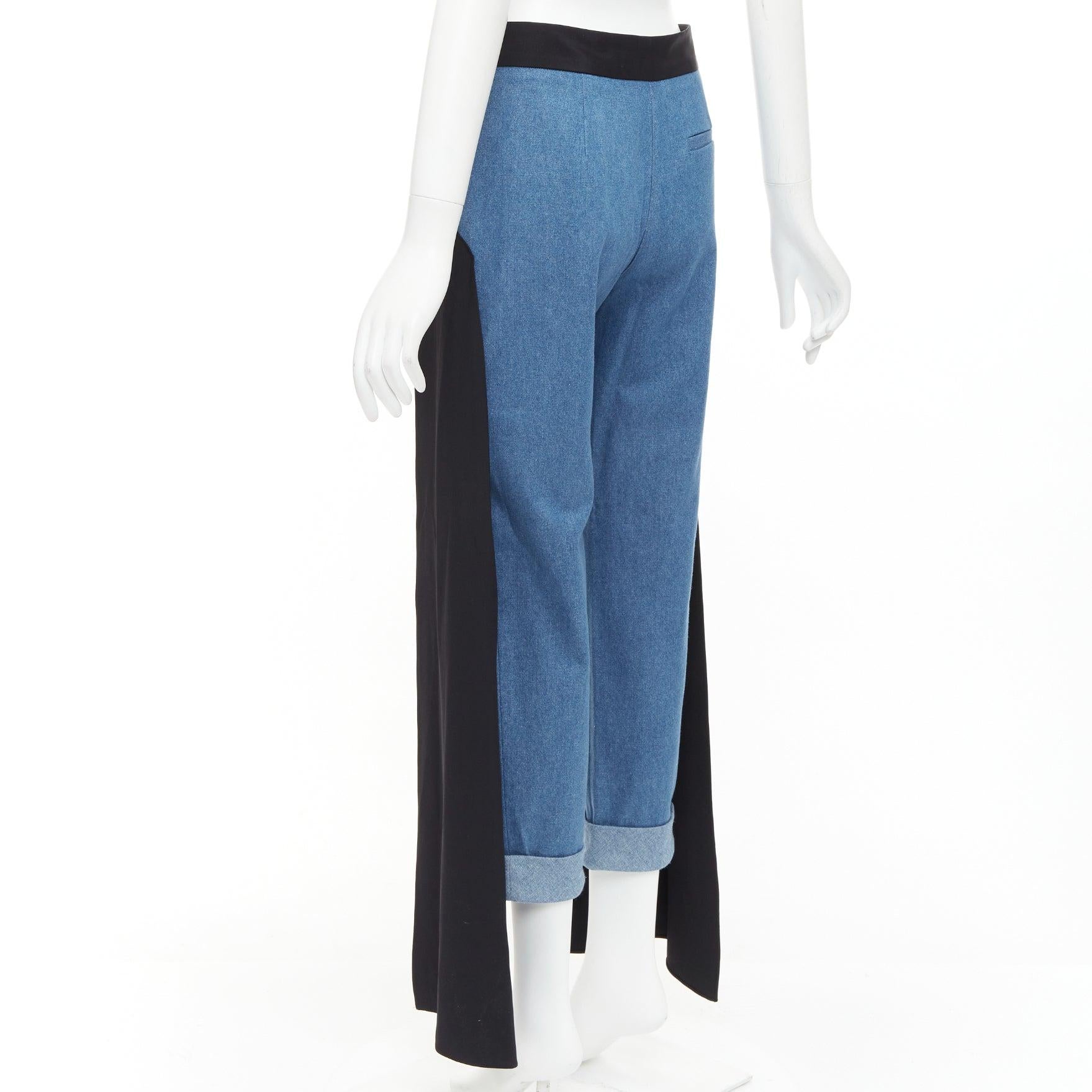 HELLESSY Jagger blue denim black silk panels deconstructed cropped pants US2 S For Sale 1