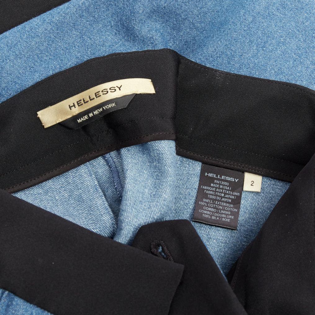 HELLESSY Jagger blue denim black silk panels deconstructed cropped pants US2 S For Sale 3