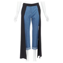 HELLESSY Jagger blue denim black silk panels deconstructed cropped pants US2 S