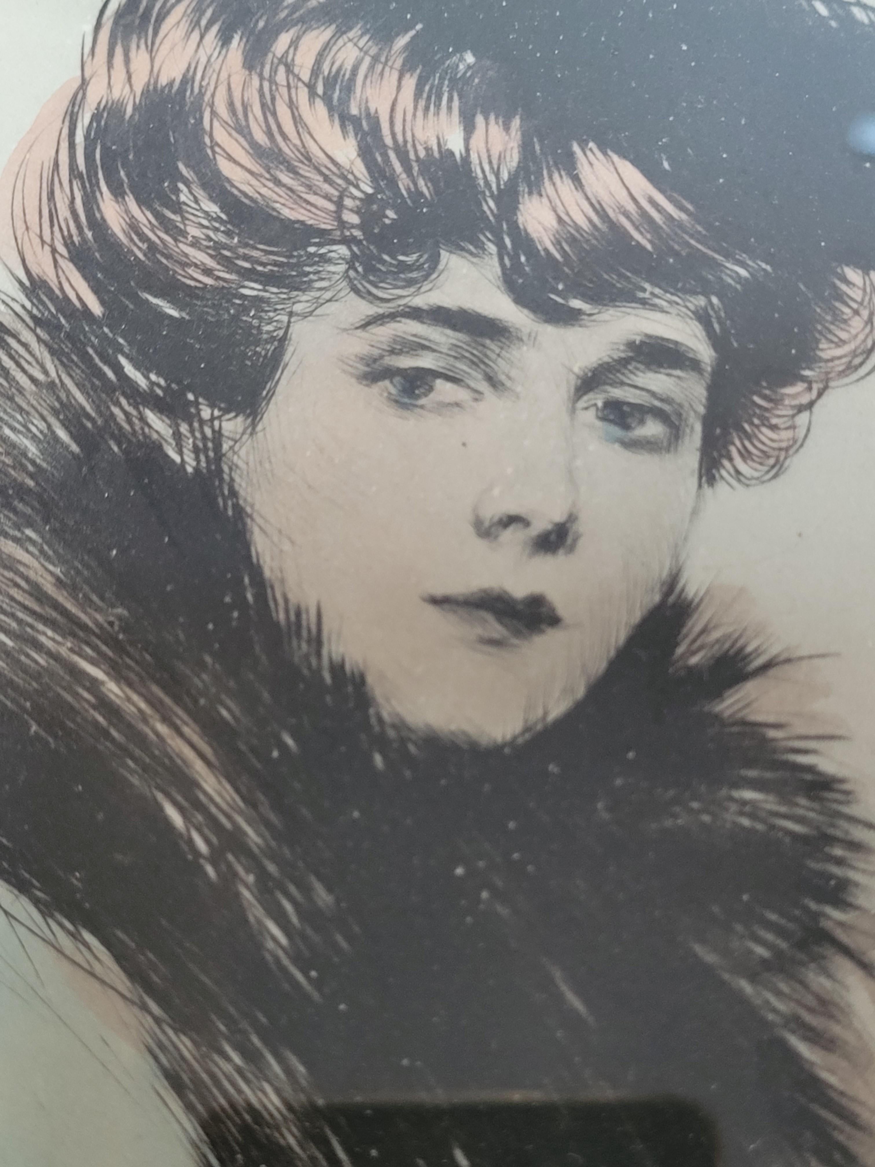 French Helleu, Watercolor Lithograph, Portrait of Mme Chéruit, Early 20th Century For Sale