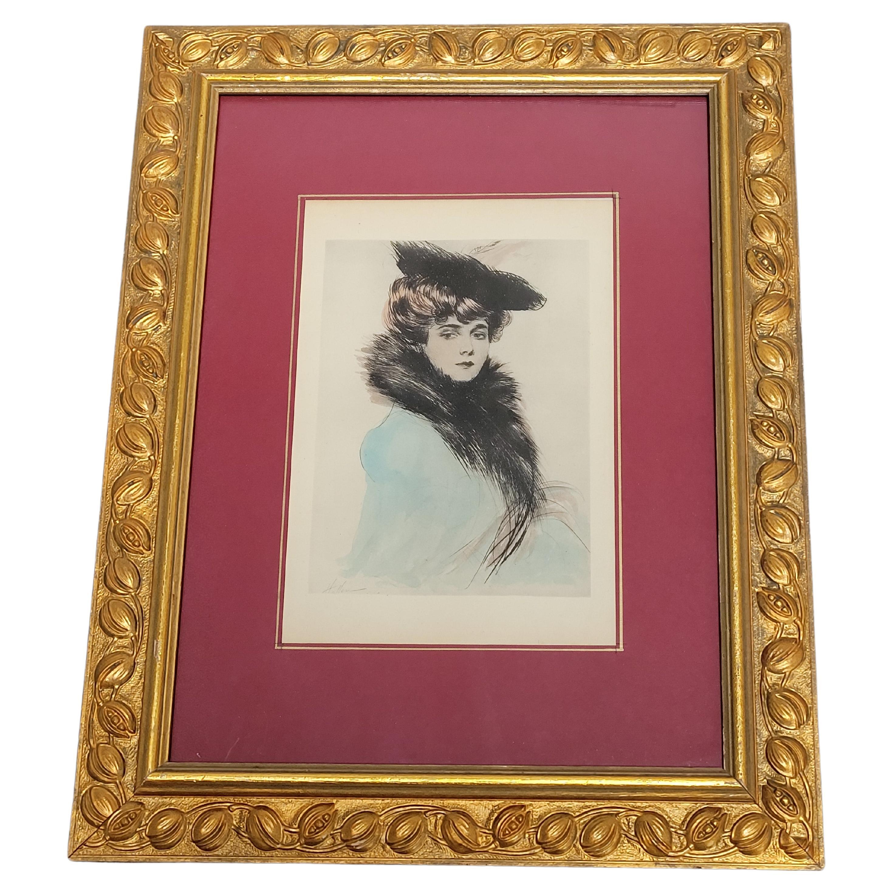 Helleu, Watercolor Lithograph, Portrait of Mme Chéruit, Early 20th Century For Sale