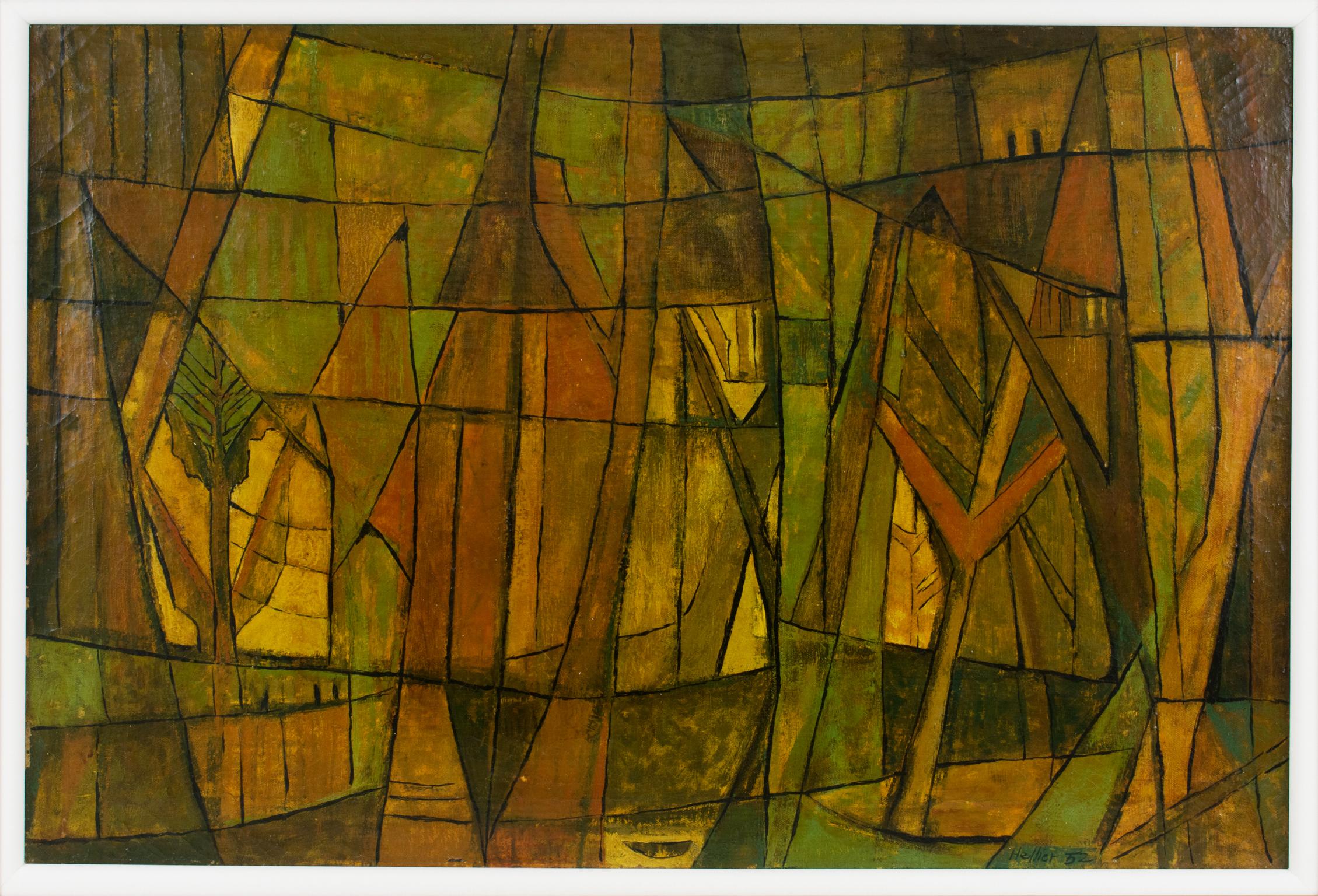 Pintura abstracta postcubista al óleo sobre lienzo de Hellier en venta 9