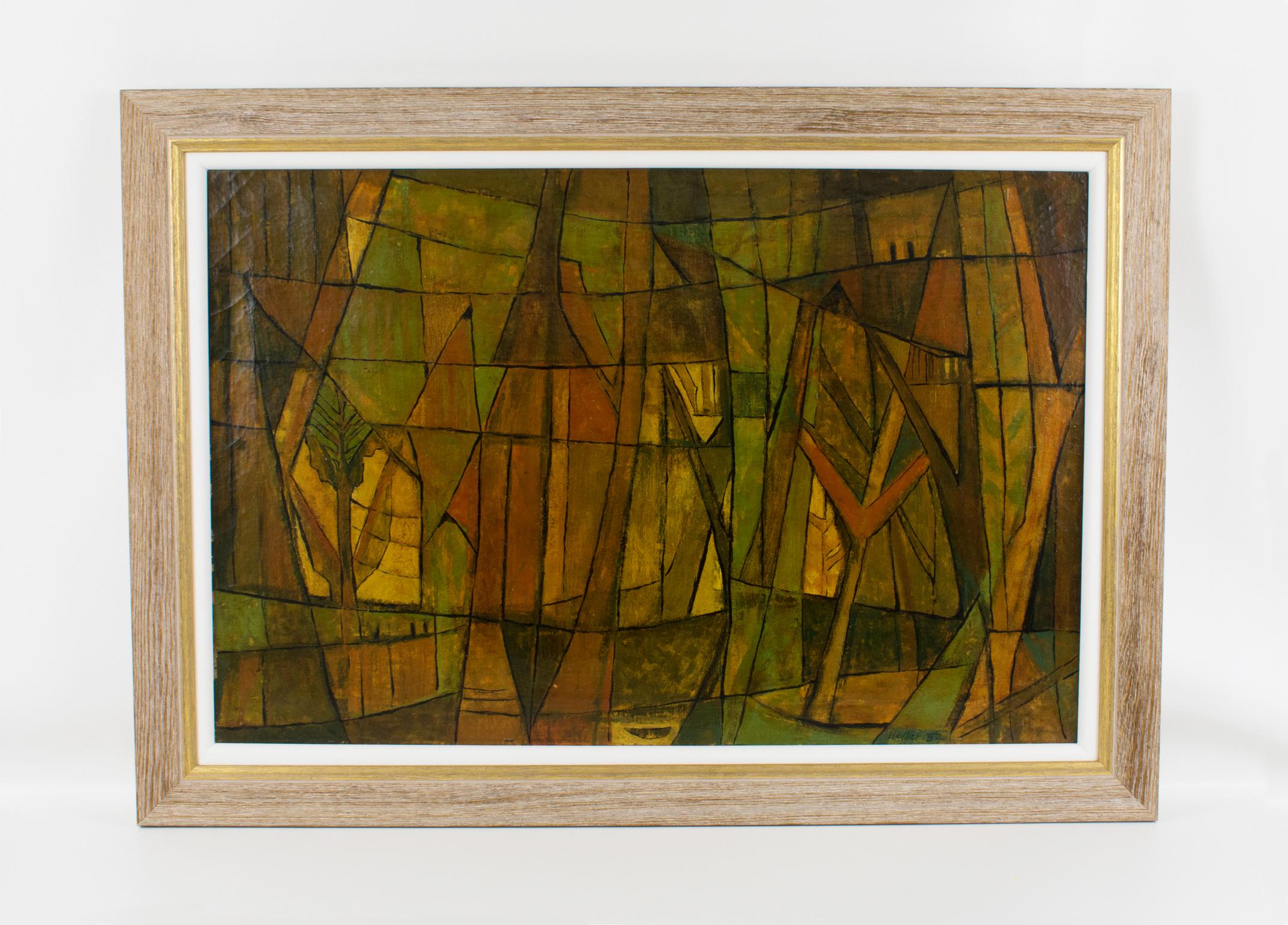Pintura abstracta postcubista al óleo sobre lienzo de Hellier en venta 3