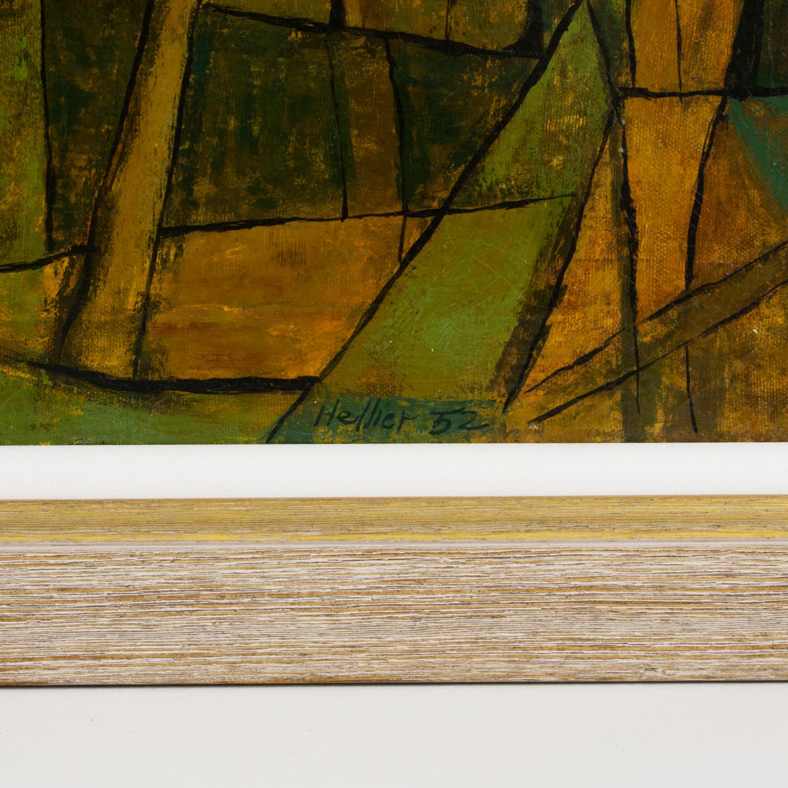 Pintura abstracta postcubista al óleo sobre lienzo de Hellier en venta 4