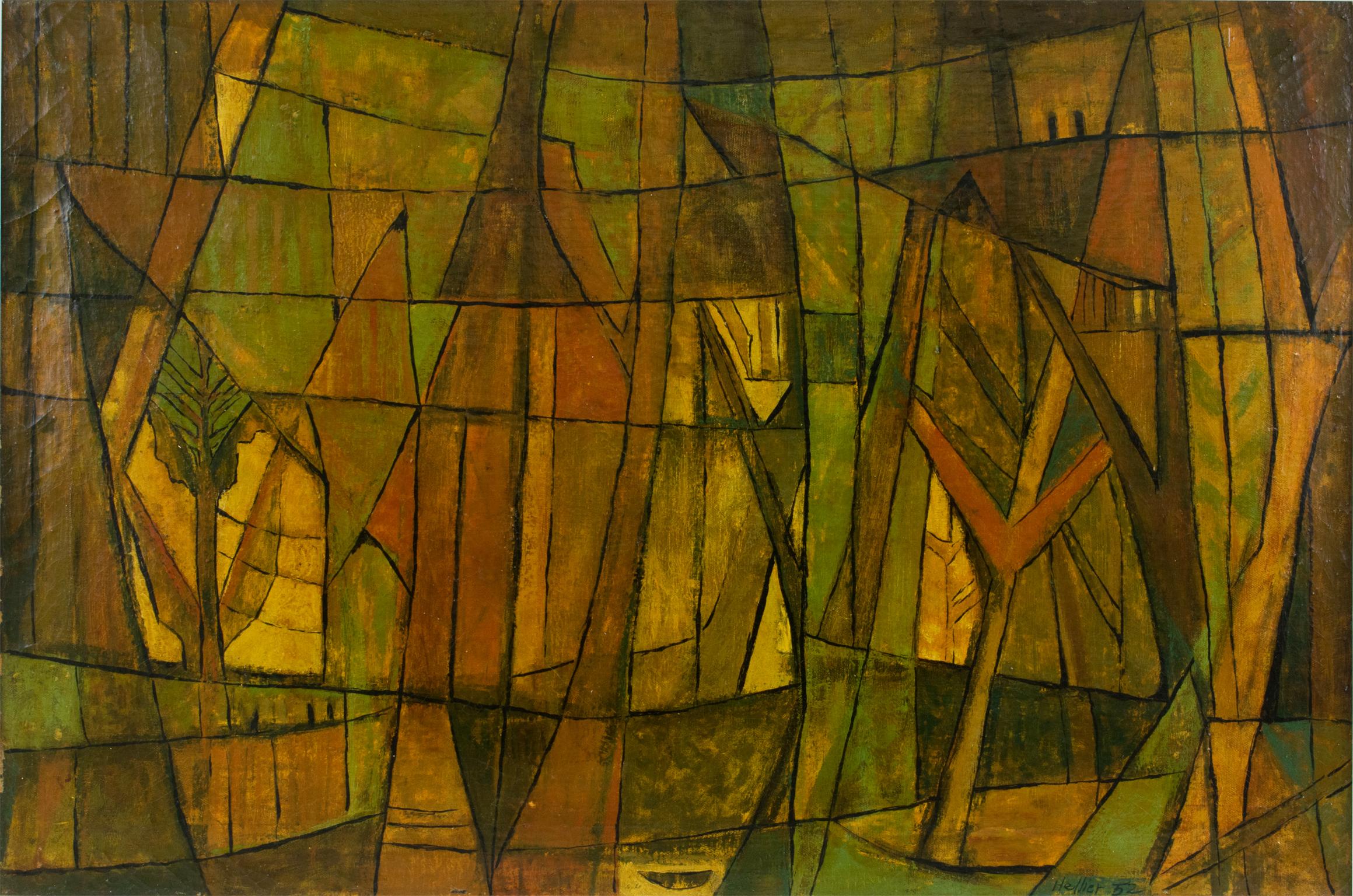 Pintura abstracta postcubista al óleo sobre lienzo de Hellier en venta 5