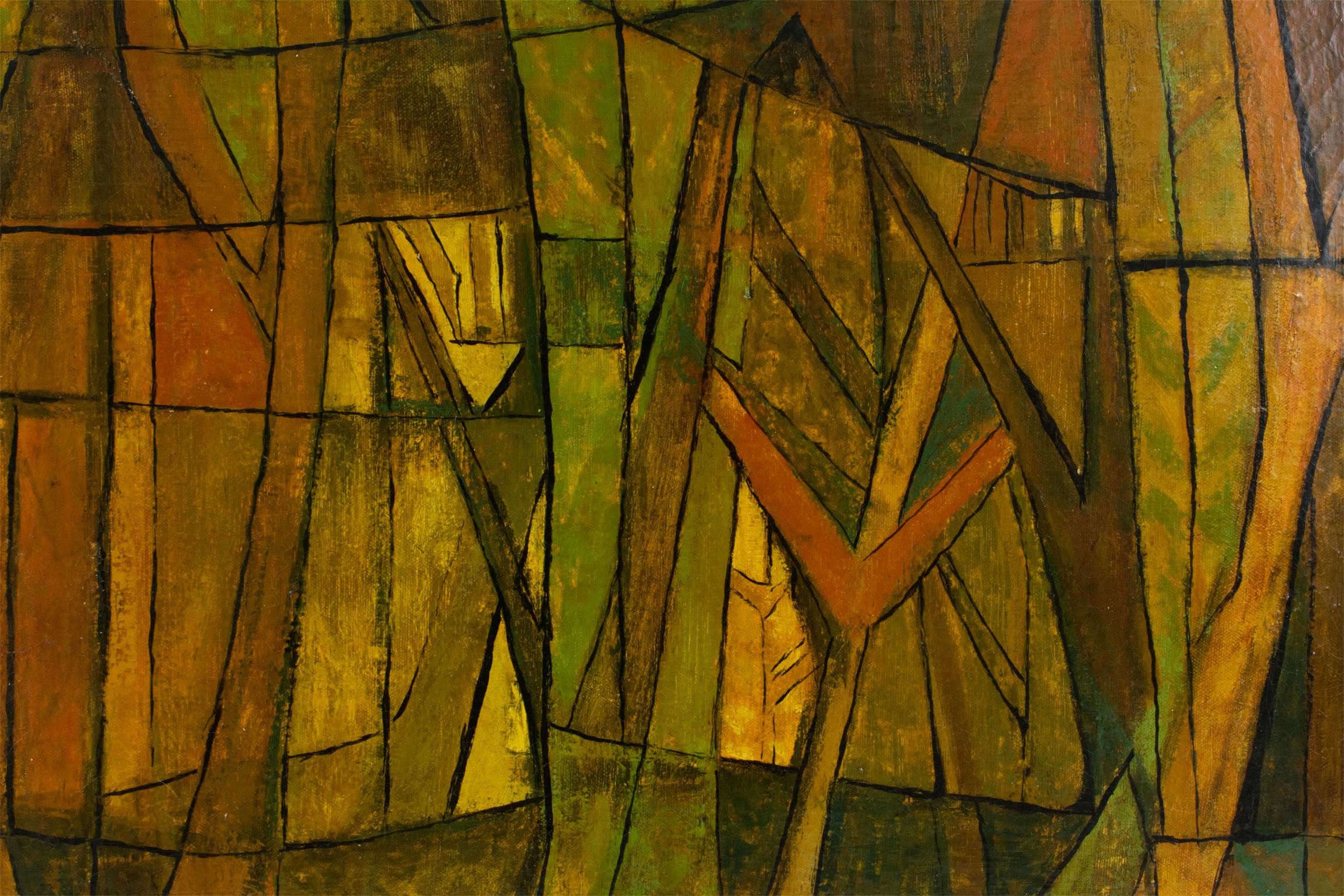 Pintura abstracta postcubista al óleo sobre lienzo de Hellier en venta 6