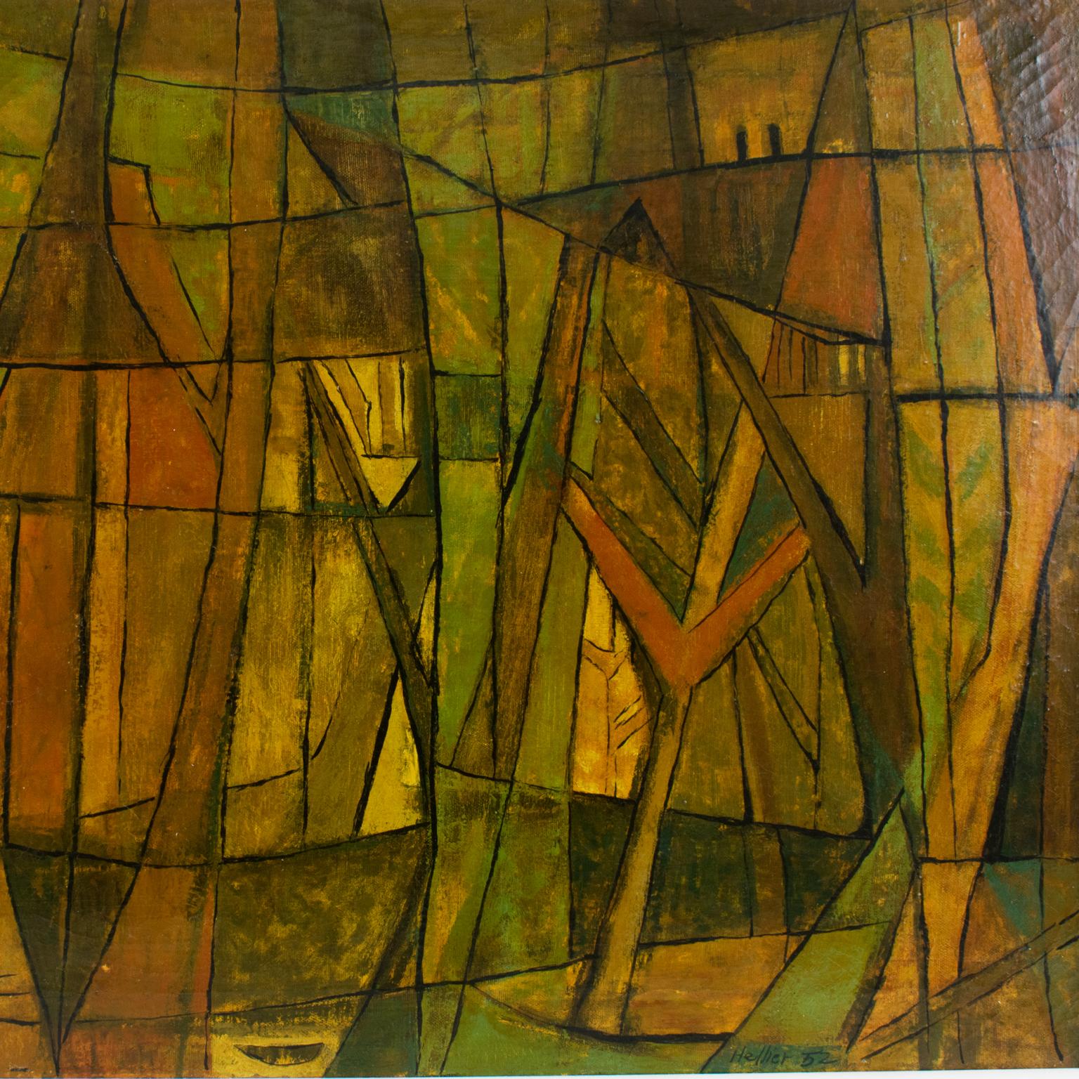 Pintura abstracta postcubista al óleo sobre lienzo de Hellier en venta 8
